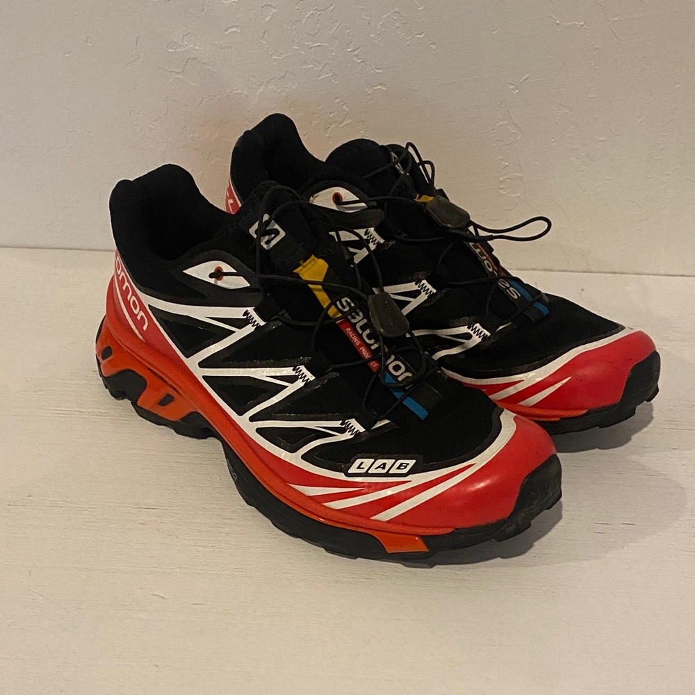 Salomon XT-6 Trail Running Shoes Black Red White Women’s 7 Men’s 6